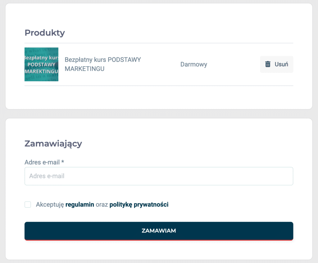 prosty formularz zamówienia w Publigo