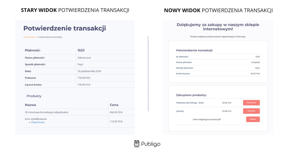 widok potwierdzenia transakcji